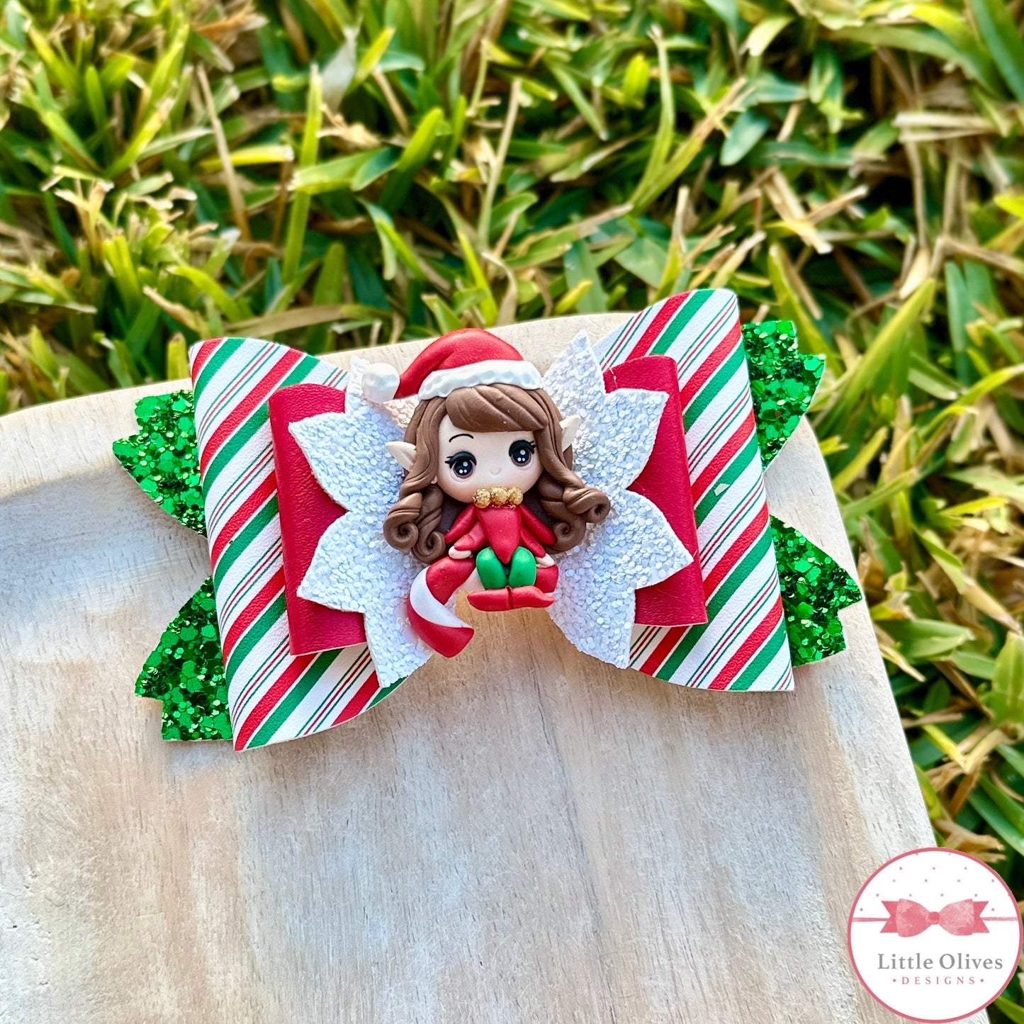 SANTAS LITTLE HELPER ELF CLAY BOW