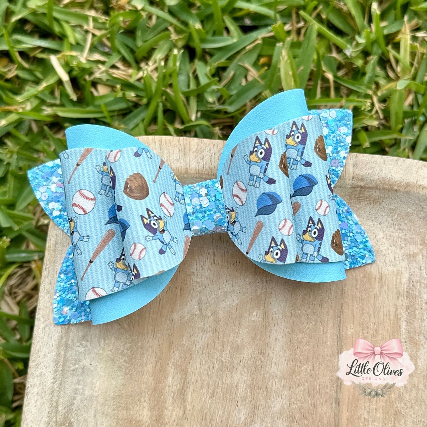 BLUE DOG BASEBALL BOW