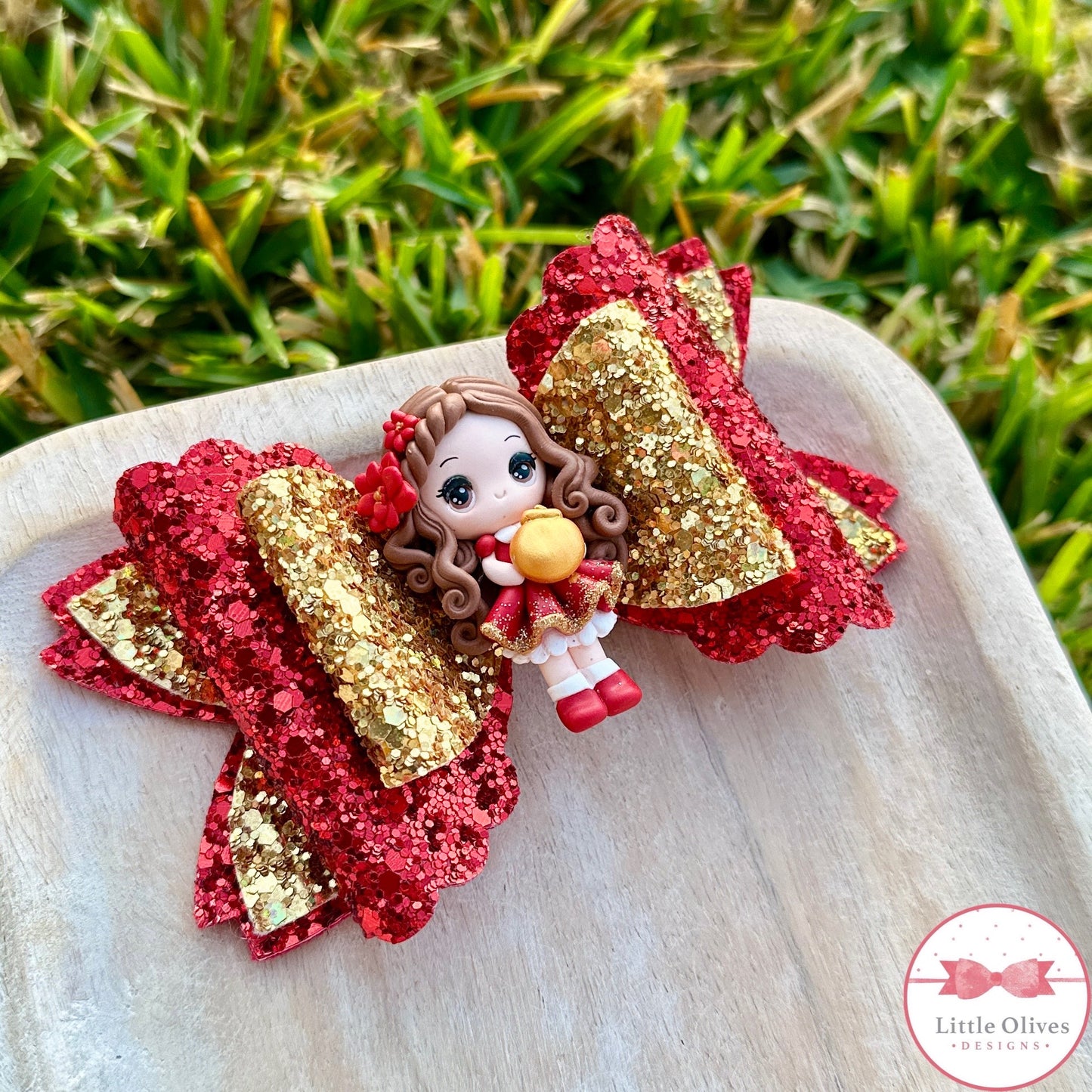 GOLD ORNAMENT CHRISTMAS CLAY BOW - BRUNETTE