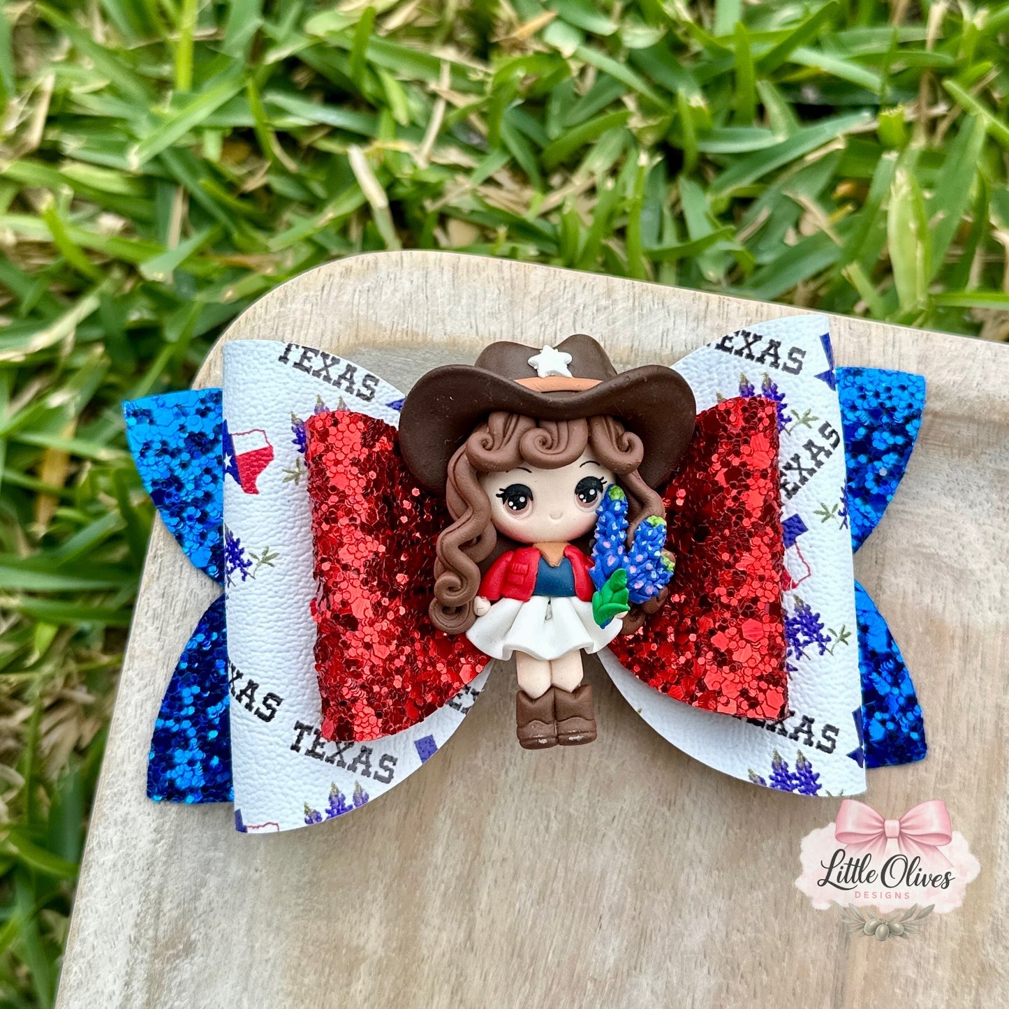TX COWGIRL BLUEBONNET CLAY BOW