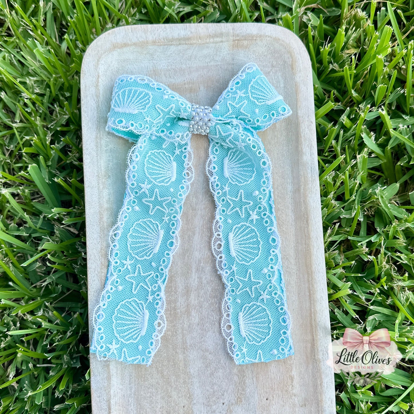 SEASHELL LACE RIBBON BOW (GREEN)