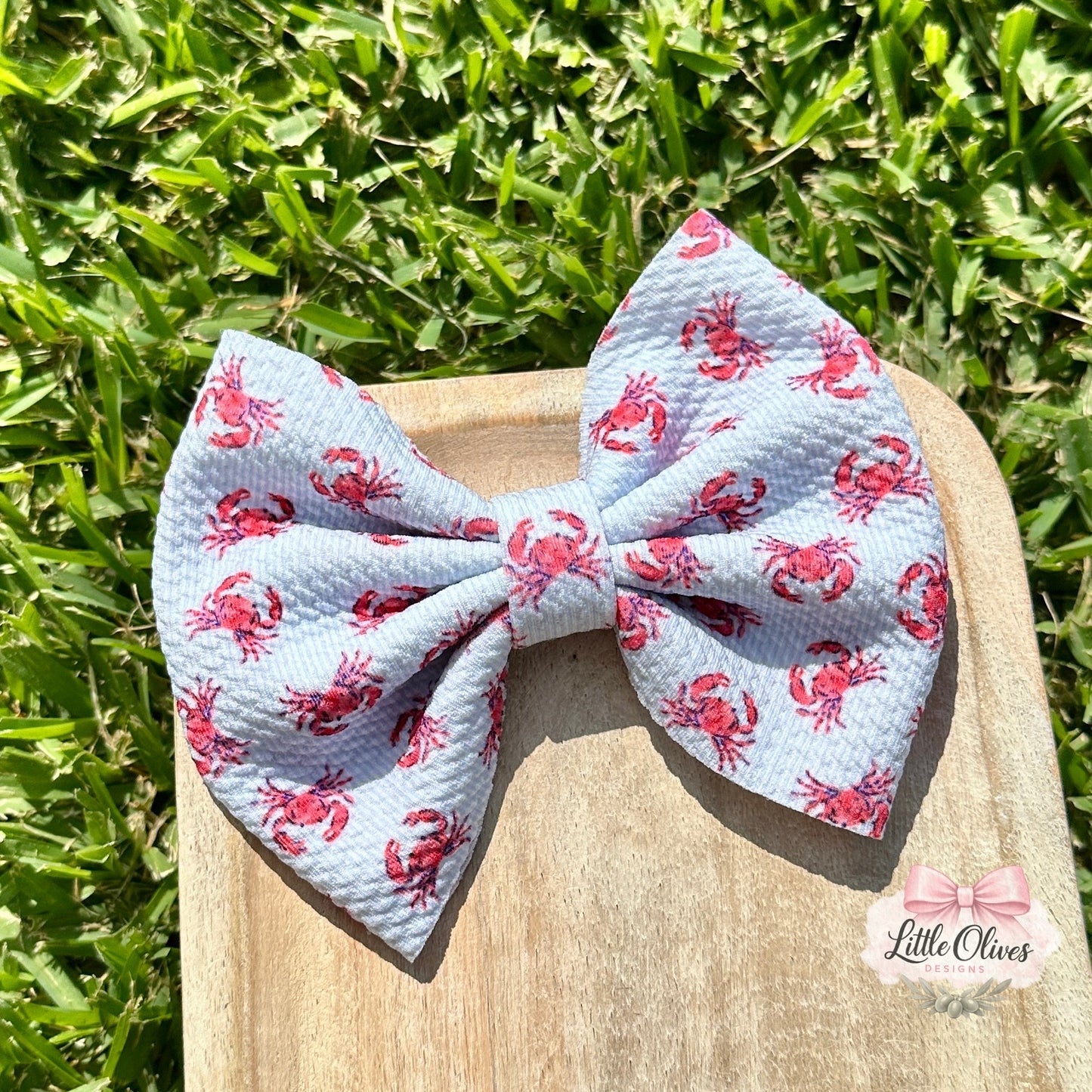 BLUE STRIPES & CRABS BOW, SCRUNCHIE OR HEADBAND