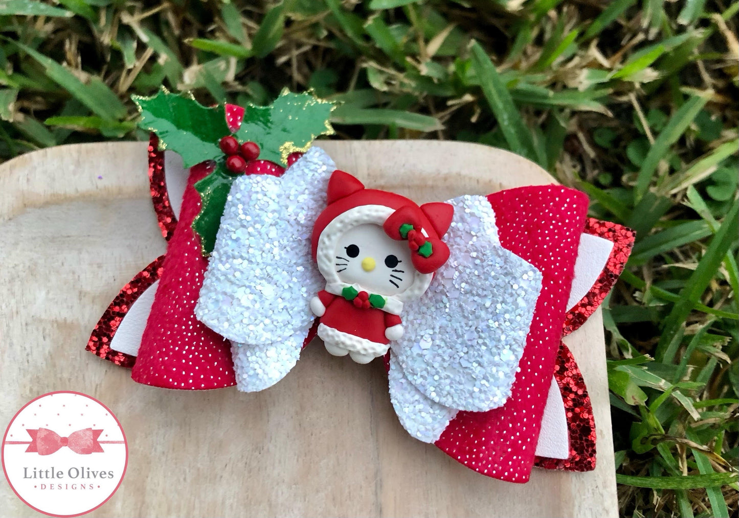 Christmas cat clay bow