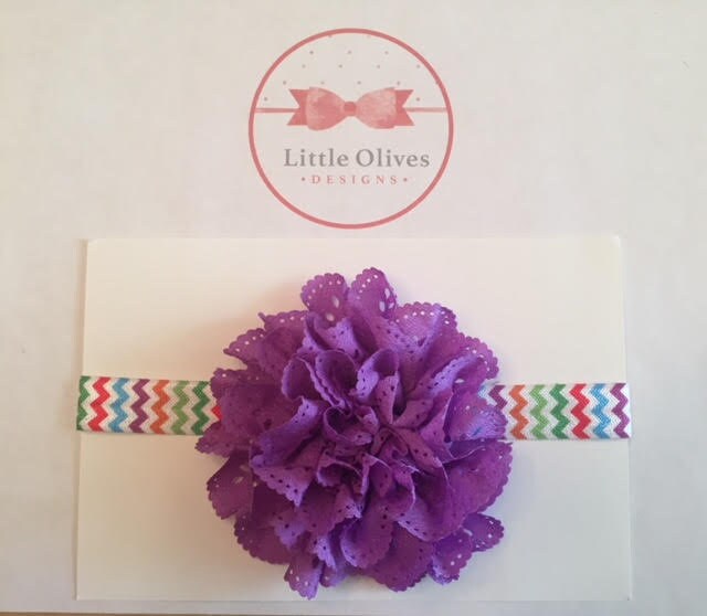 purple eyelet flower with rainbow chevron headband
