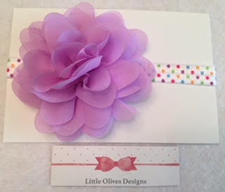 lavender chiffon flower with rainbow dots headband
