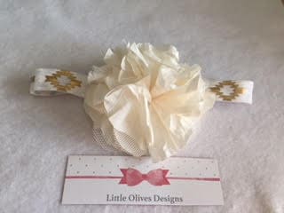 ivory crinkle flower with ivory aztec headband