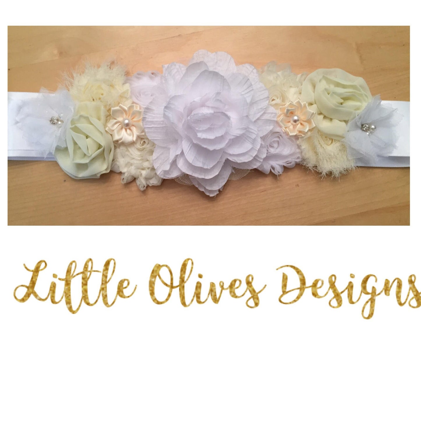 white and ivory maternity sash