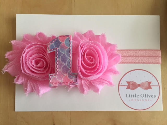 pink flowers with mermaid scale number 1 and pink headband