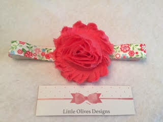 coral shabby flower with multi flower white headband