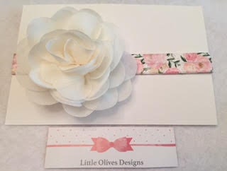 cream chiffon flower with pink rose and black vintage inspired band