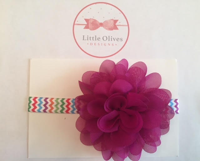 plum chiffon flower with rainbow chevron headband