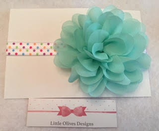 aqua chiffon flower with rainbow dots headband