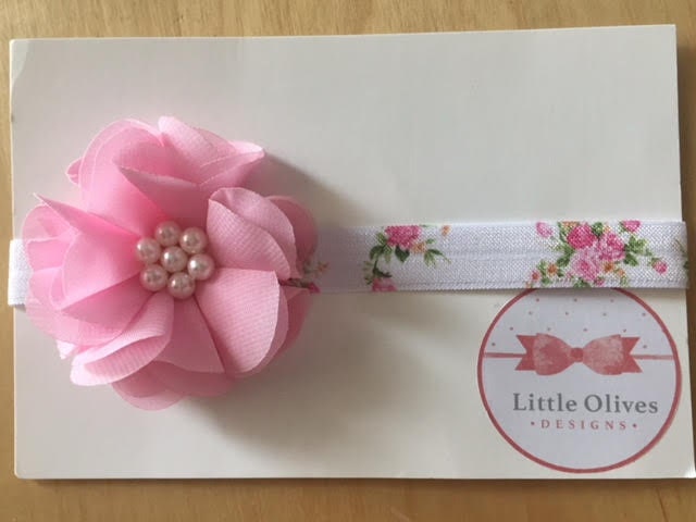 light pink chiffon flower with dainty floral headband