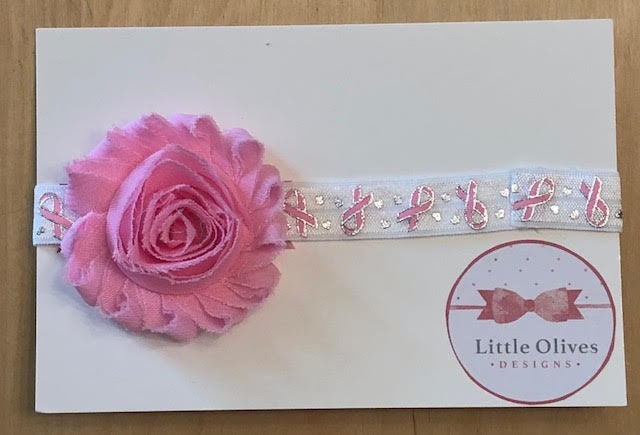 awareness - pink and white ribbon breast cancer awareness headband
