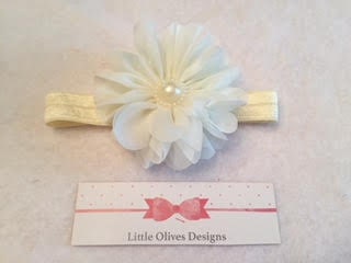 ivory ballerina flower with pearl center and ivory headband