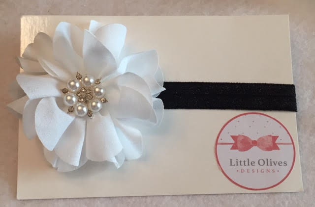 white pearl flower headband