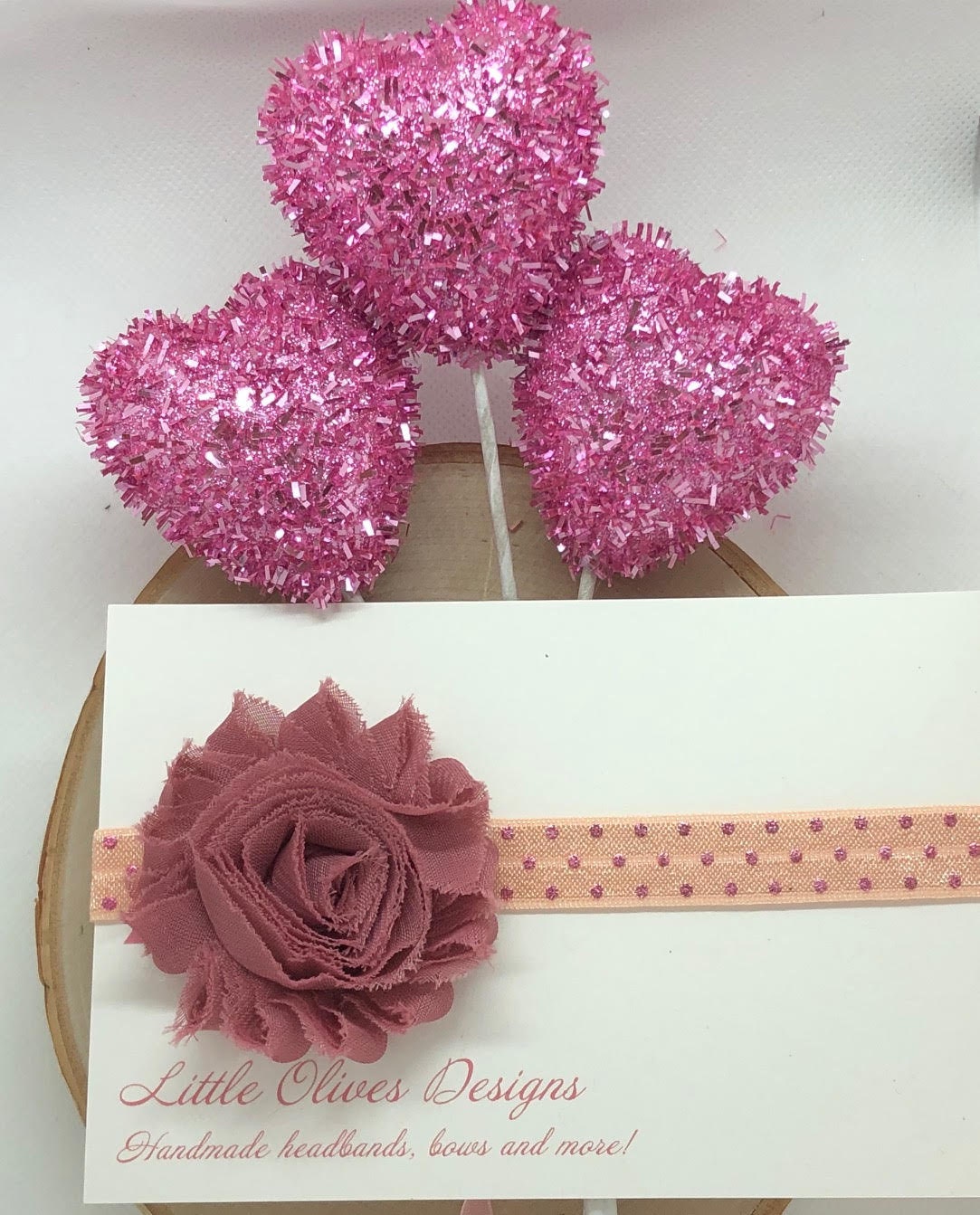 Mauve flower with peach and rose gold dots headband