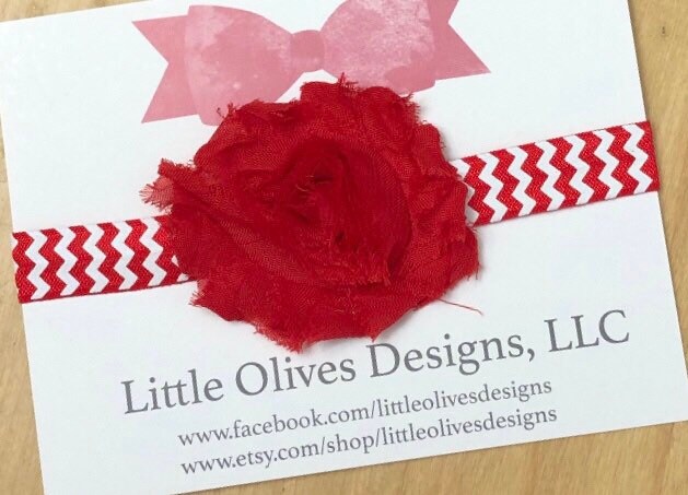 Red and white chevron baby headband