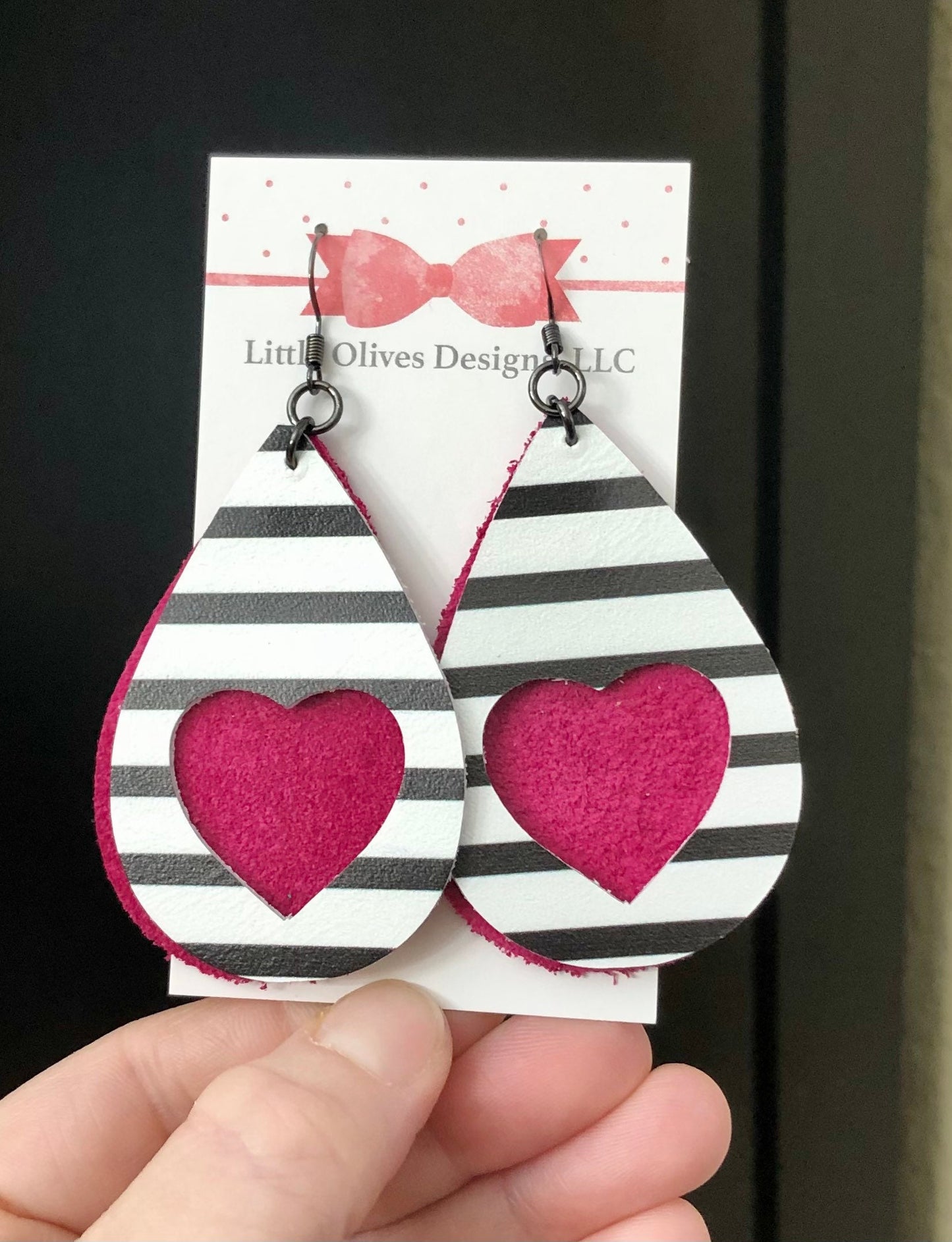 Valentine’s Day earrings - heart cutout genuine leather and suede earrings