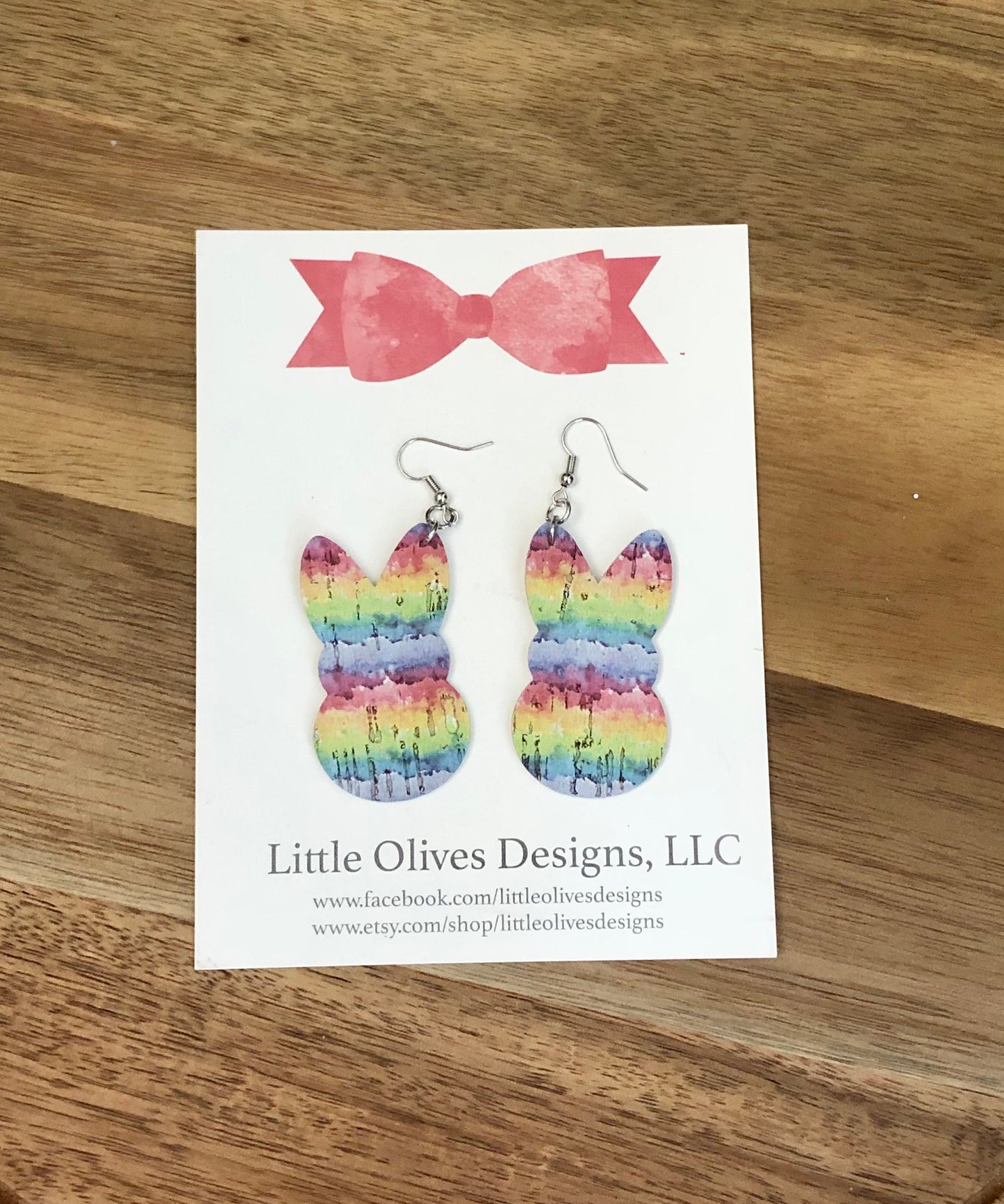 Watercolor rainbow bunny earrings