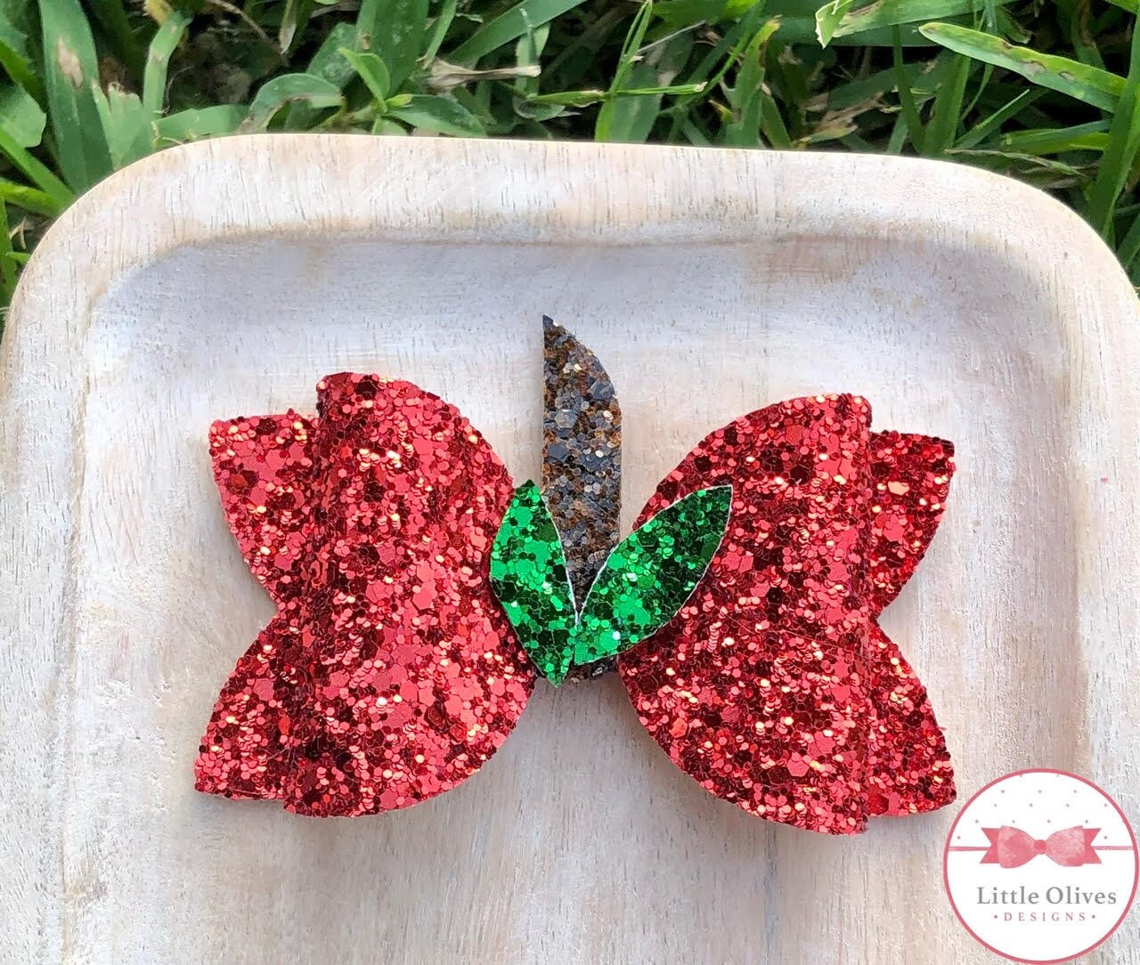 Red apple glitter bow