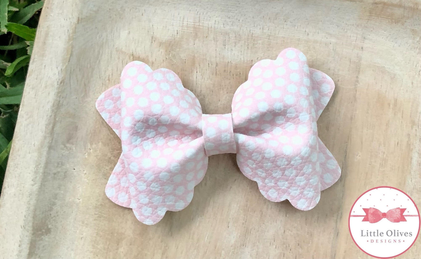 Dotty Maria bow - white & pink dots hairbow