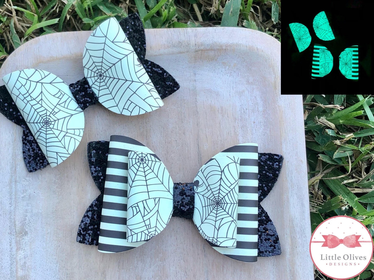 Glow in the dark spiderweb Halloween bow