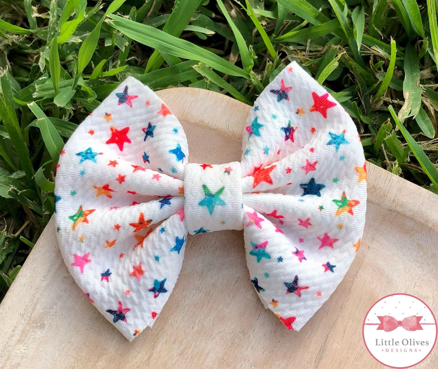 Rainbow stars fabric bow