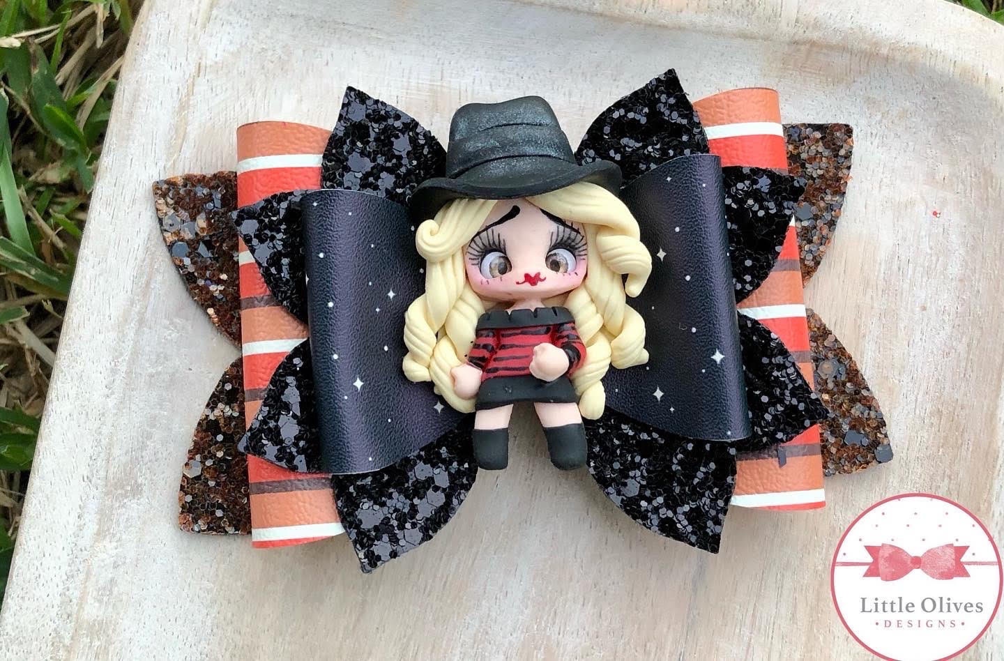 Freddy Girl clay bow - Halloween bow
