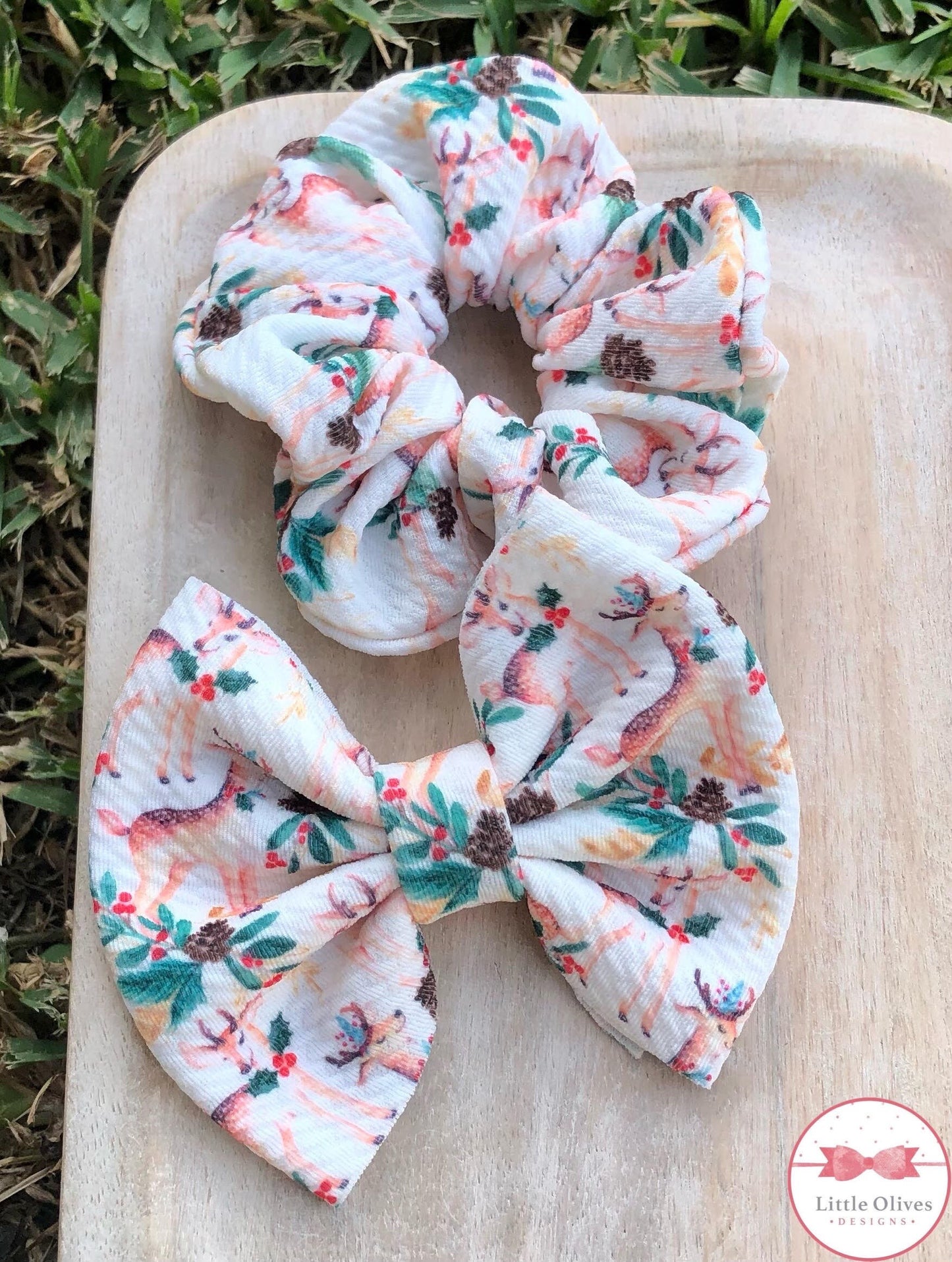 Sweet holly deer scrunchie and bow