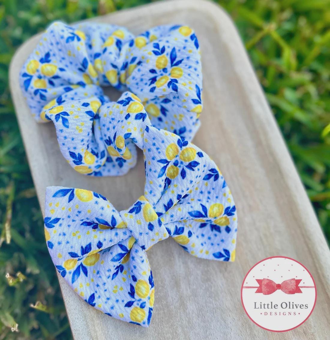 Floral lemons bow or scrunchie