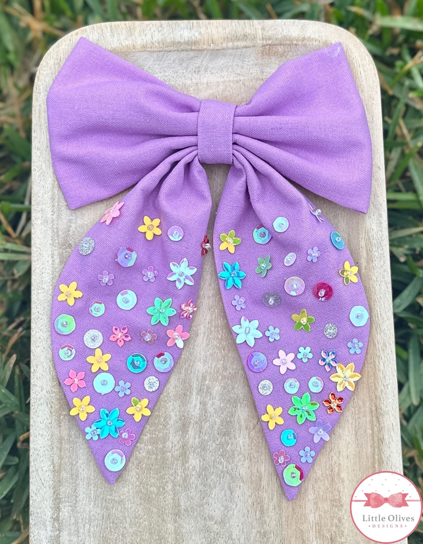 SPRING LINEN SEQUIN BOW - PURPLE