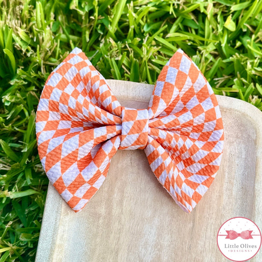ORANGE WAVY CHECK BOW
