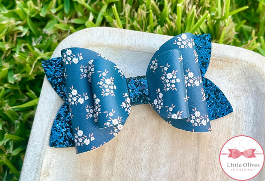 NAVY FLORAL BOW