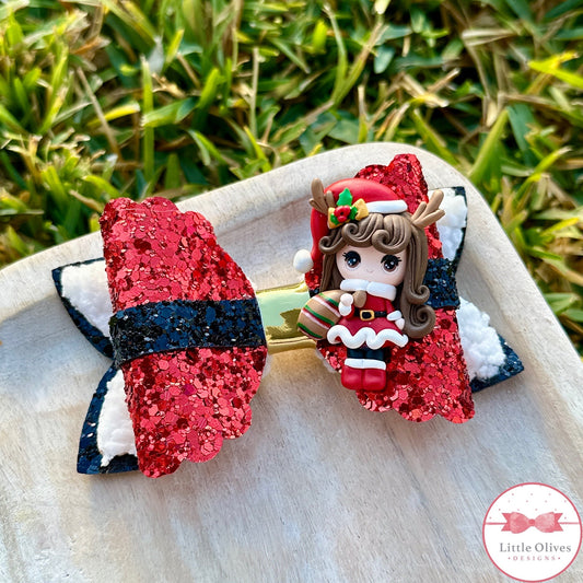 SANTA GIRL CLAY BOW - BRUNETTE