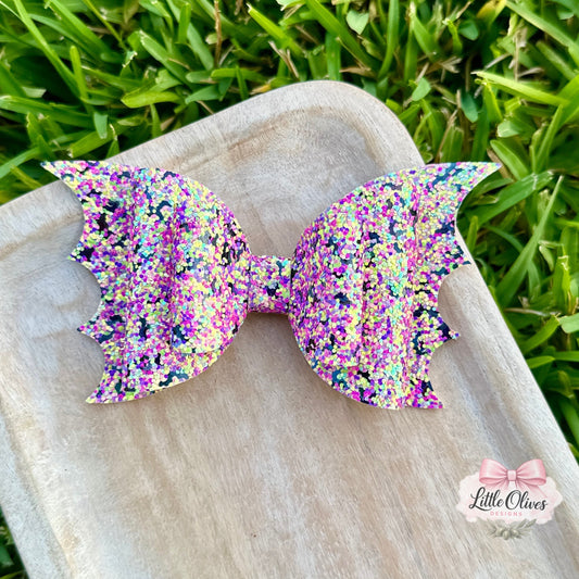 PINK & BLACK BATS BAT GLITTER BOW