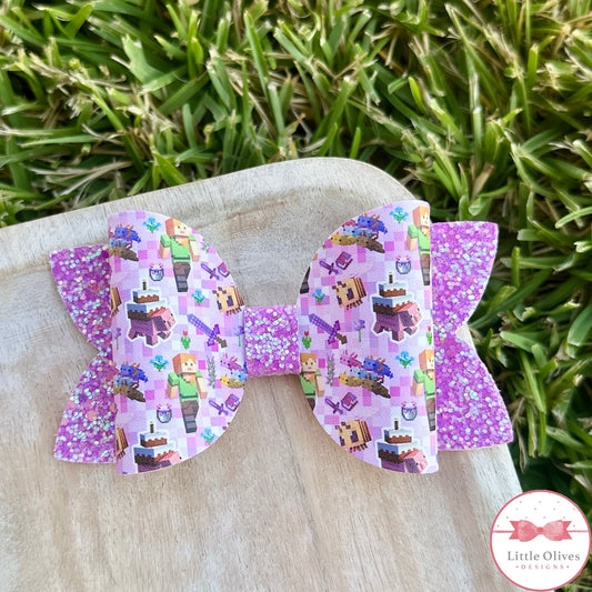 MINE CRAFT PURPLE BOW