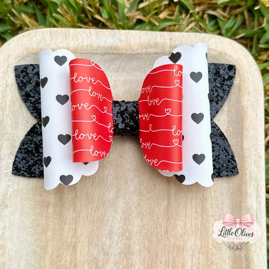 WHITE & BLACK HEARTS LOVE BOW
