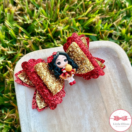 GOLD ORNAMENT CHRISTMAS CLAY BOW - BLACK HAIR