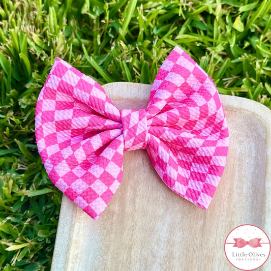 PINK WAVY CHECK BOW