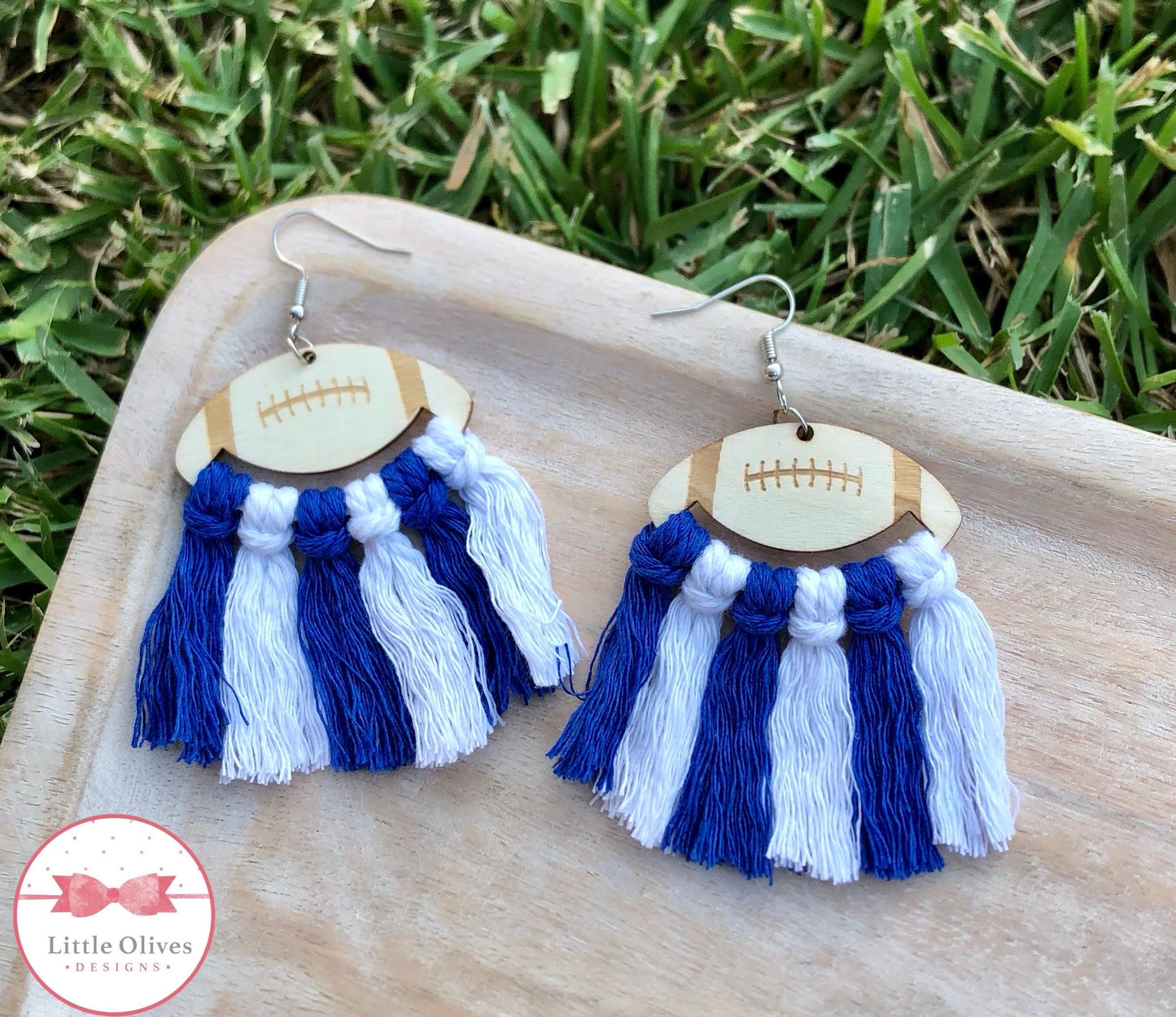 BLUE & WHITE FOOTBALL EARRINGS - BARBERS HILL FOOTBALL