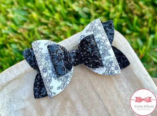 BLACK & WHITE FLORAL BOW