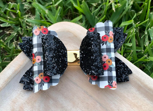 BLACK CHECKRED FLORAL BOW