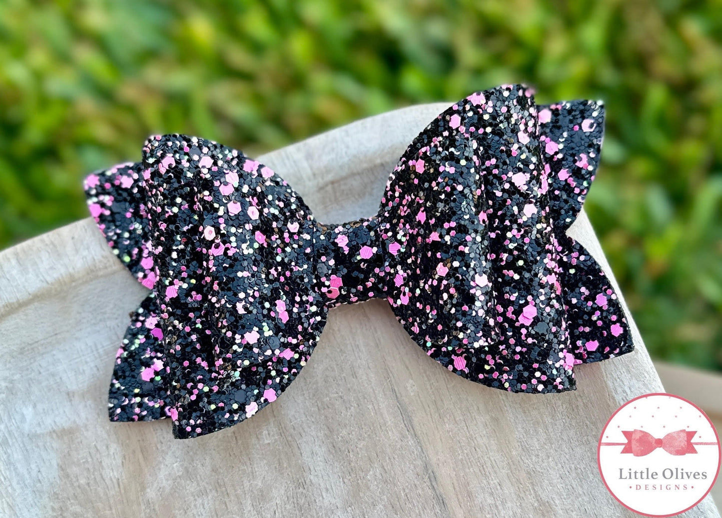 BLACK & PINK GLITTER BOW