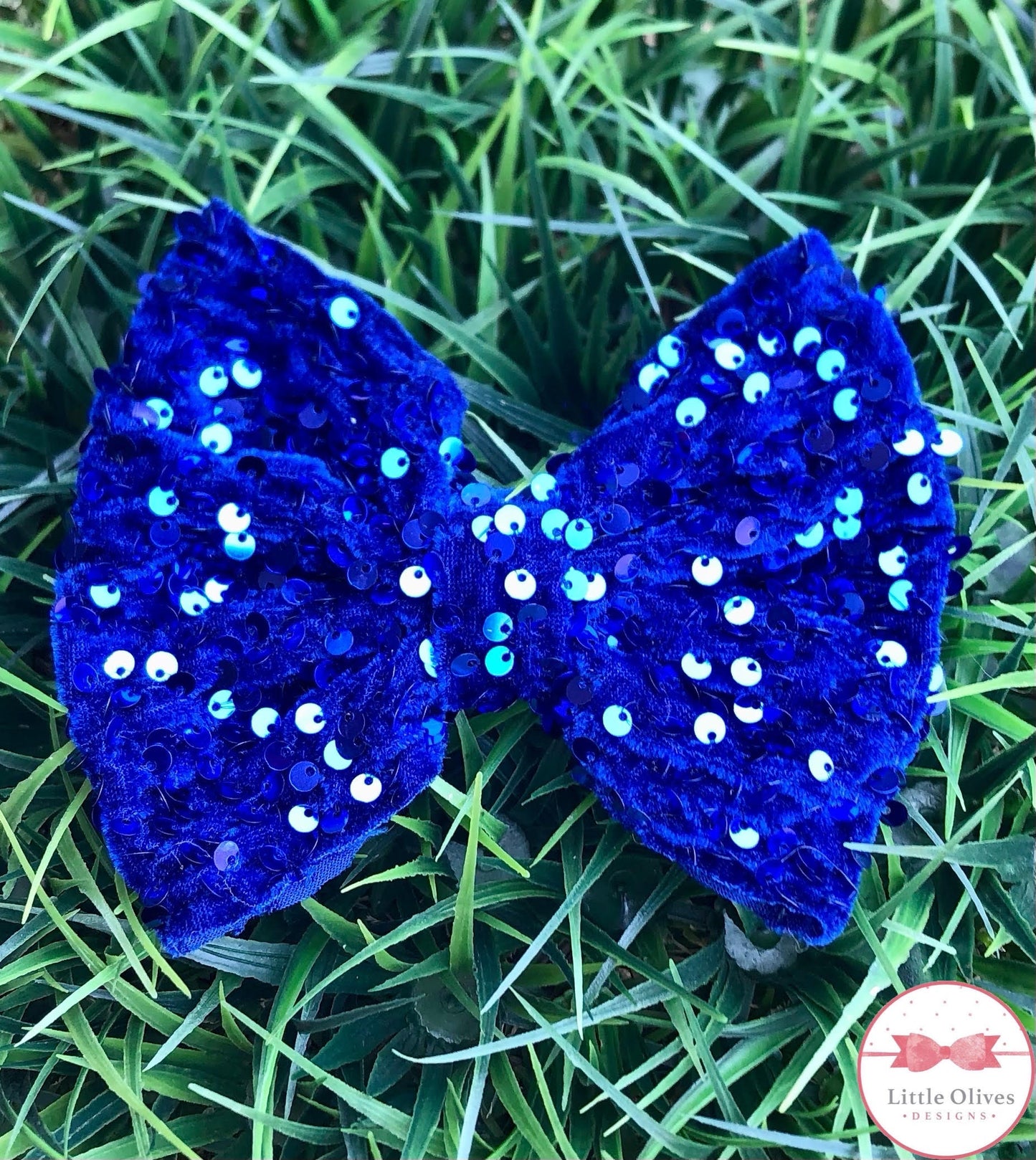 BLUE VELVET SEQUIN BOW