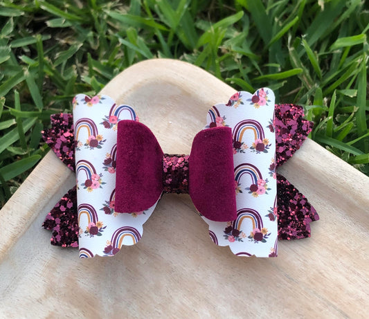 BURGUNDY FLORAL RAINBOWS BOW