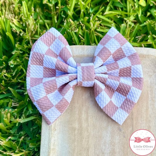 KHAKI CHECK BOW