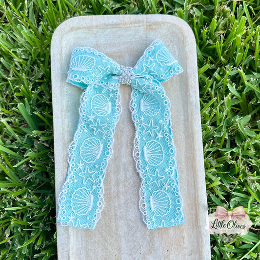 SEASHELL LACE RIBBON BOW (GREEN)