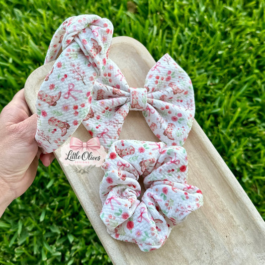 FLORAL COWGIRL BOOTS BOW, SCRUNCHIE OR HEADBAND