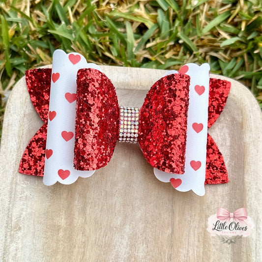 WHITE & RED HEARTS BOW